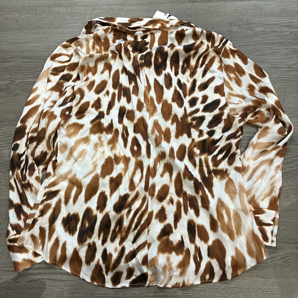 Zara Sheer Satin Animal Print Button Up Collared Blouse | Size XL | NWOT - Picture 6 of 6